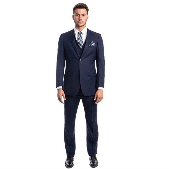 Tazio Italy Elegant Dark Blue Men's Slim Fit Suit - Picture 2 of 10